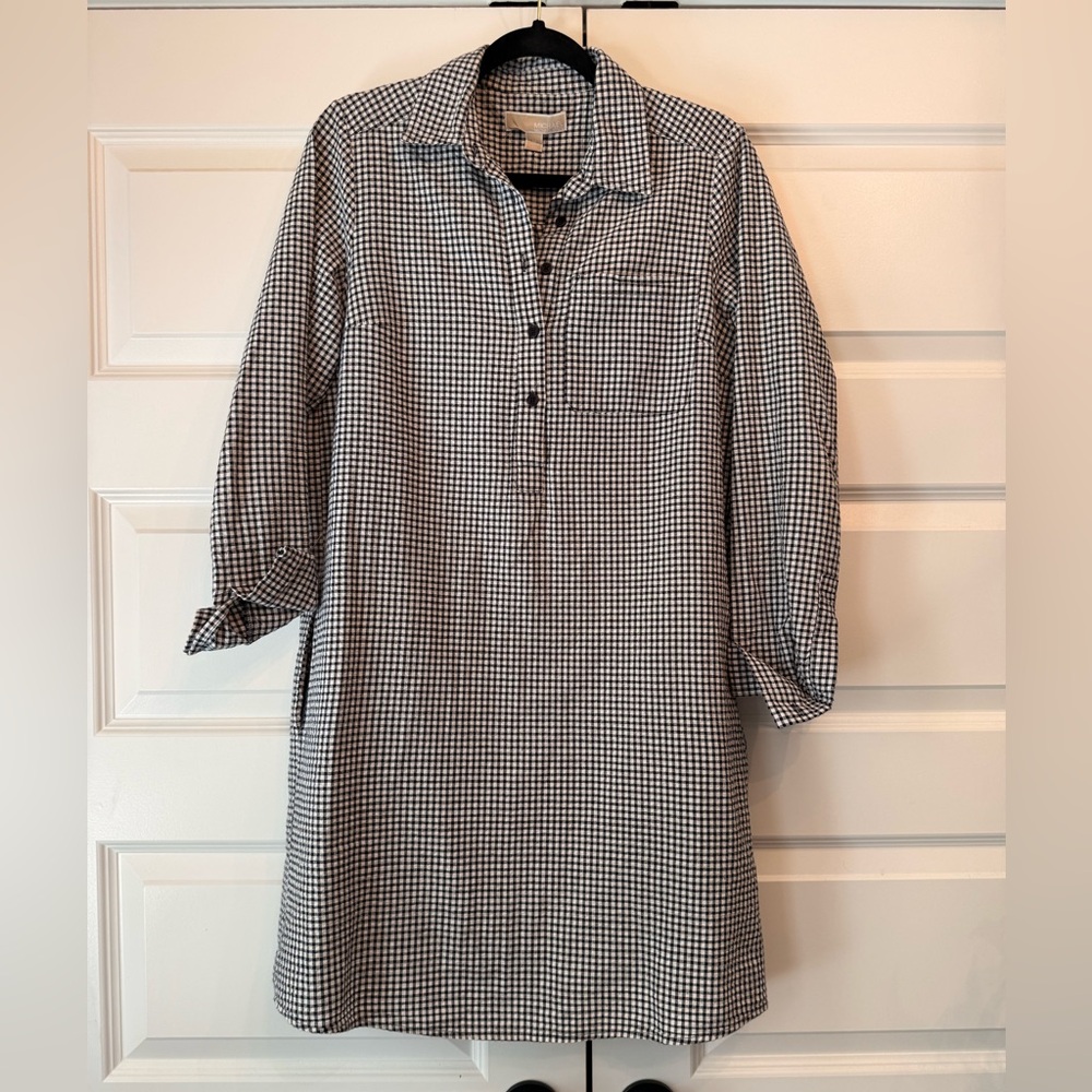 NWT MICHAEL KORS NAVY & WHITE GINGHAM CHECK LS SHIRT DRESS
